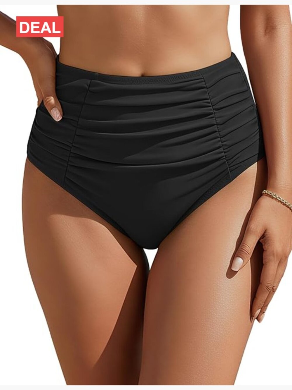 High Waisted Bikini Bottoms Tummy Control Ruched Full Coverage Retro Swimwear